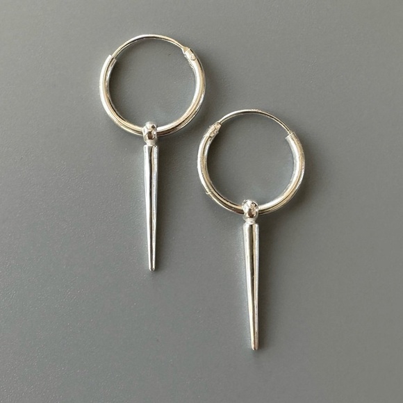 Sterling Silver Hoop Spike Earrings - Picture 6 of 6